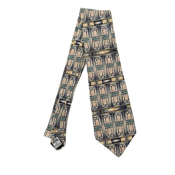 The Metropolitan Museum of Art Neck Tie Mens Gold Teal Silk Window Light Jewel - Picture 11 of 11